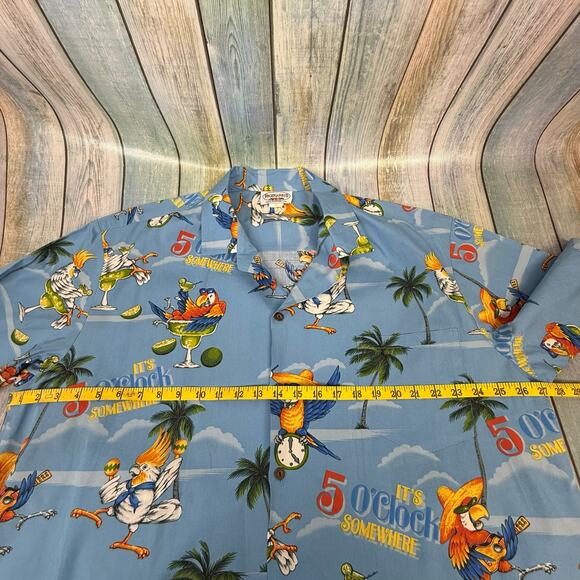Pacific Legend Hawaiian Shirt 5 O'clock Somewhere Jimmy Buffet 2XL Parrot Tiki - Picture 3 of 11